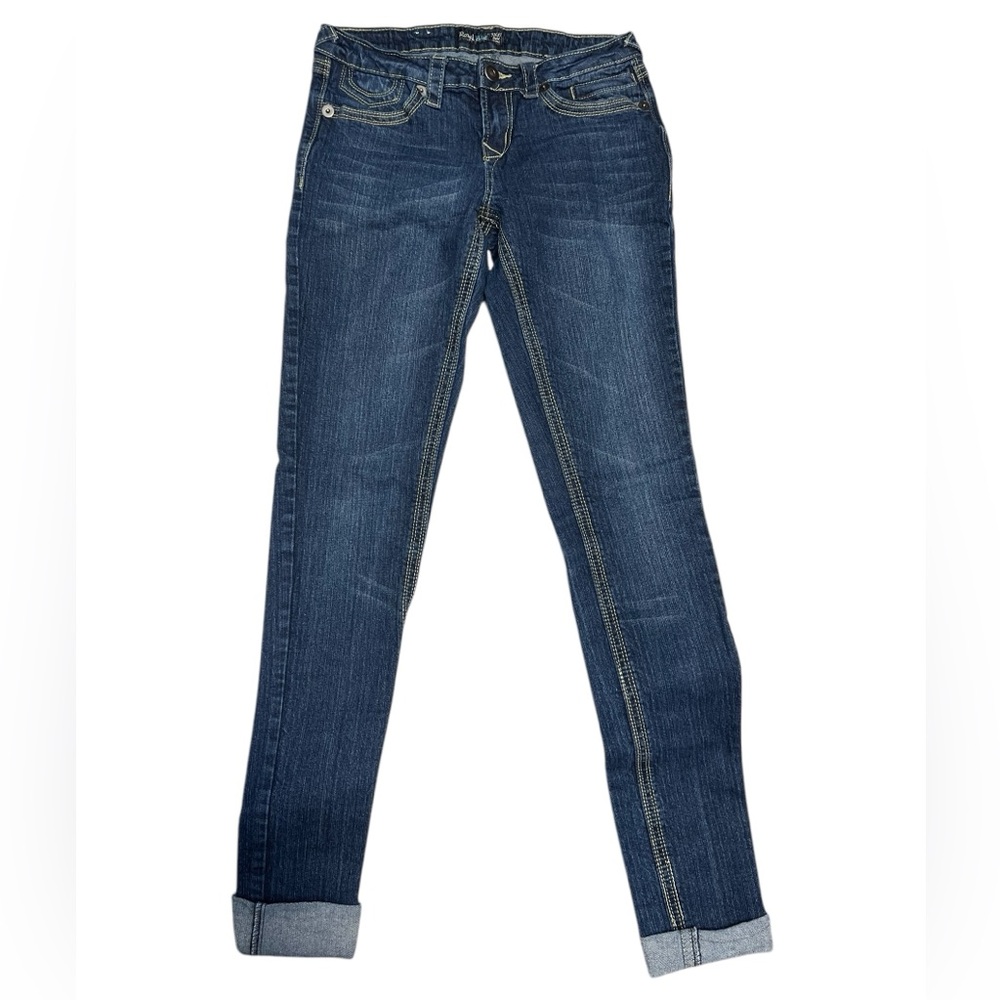 Royal Blue - Women’s Embroidered Cuffed Skinny Jeans Size 7 (30”W) - Picture 2 of 7